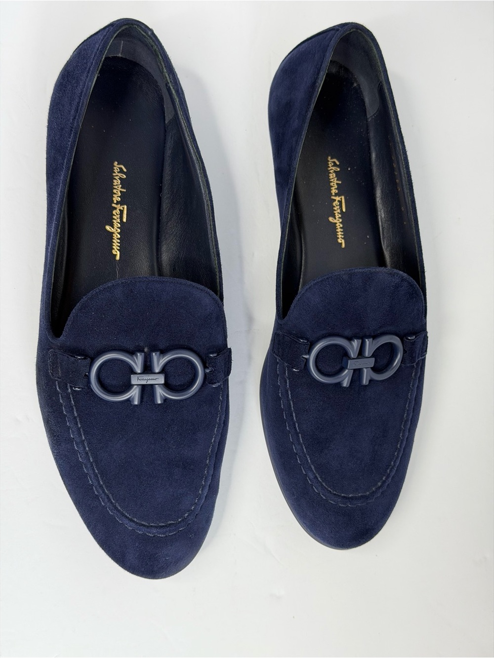 SALVATORE FERRAGAMO Navy Blue Trifoglio Loafer - size 9 C - Picture 5 of 13